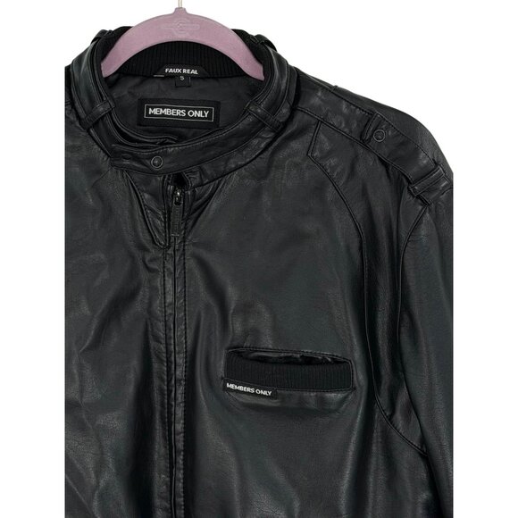 Members Only Men’s Black Faux Leather Moto Jacket | Edgy Biker Streetwear Grunge - Picture 3 of 16